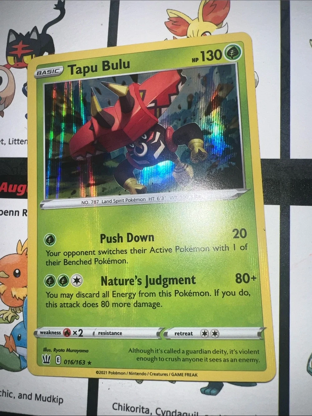 Pokemon Tapu Bulu Holographic Card — Yellow & Green